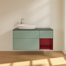 Тумба под раковину Villeroy & Boch Finion 120х50,1 см с подсветкой МДФ оливковый матовый лак/стекло черное матовое F932HBGM