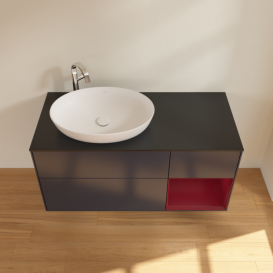 Тумба под раковину Villeroy & Boch Finion 120х50,1 см с подсветкой МДФ темно-синий матовый лак/стекло черное матовое F932HBHG