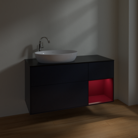 Тумба под раковину Villeroy & Boch Finion 120х50,1 см с подсветкой МДФ темно-синий матовый лак/стекло черное матовое F932HBHG