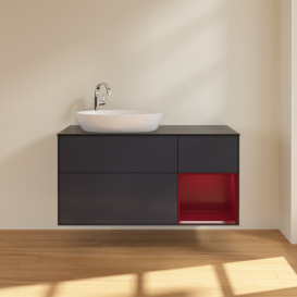 Тумба под раковину Villeroy & Boch Finion 120х50,1 см с подсветкой МДФ темно-синий матовый лак/стекло черное матовое F932HBHG