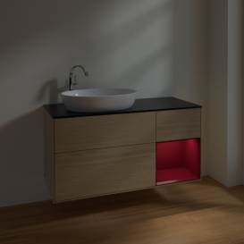 Тумба под раковину Villeroy & Boch Finion 120х50,1 см с подсветкой МДФ шпон дуба/стекло черное матовое F932HBPC