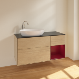 Тумба под раковину Villeroy & Boch Finion 120х50,1 см с подсветкой МДФ шпон дуба/стекло черное матовое F932HBPC