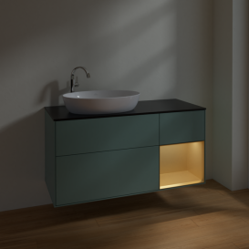 Тумба под раковину Villeroy & Boch Finion 120х50,1 см с подсветкой МДФ оливковый матовый лак/стекло черное матовое F932HFGM