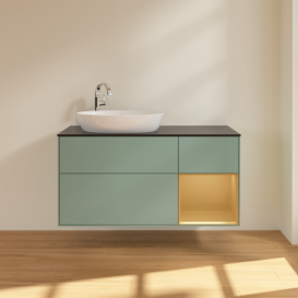 Тумба под раковину Villeroy & Boch Finion 120х50,1 см с подсветкой МДФ оливковый матовый лак/стекло черное матовое F932HFGM