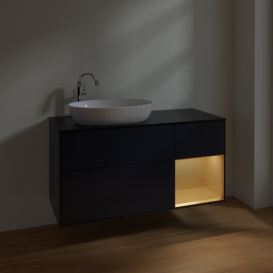 Тумба под раковину Villeroy & Boch Finion 120х50,1 см с подсветкой МДФ темно-синий матовый лак/стекло черное матовое F932HFHG