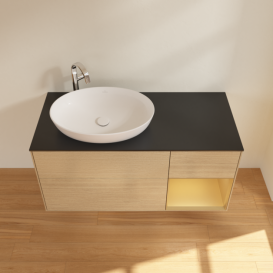 Тумба под раковину Villeroy & Boch Finion 120х50,1 см с подсветкой МДФ шпон дуба/стекло черное матовое F932HFPC