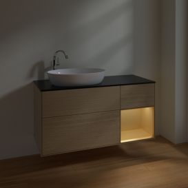 Тумба под раковину Villeroy & Boch Finion 120х50,1 см с подсветкой МДФ шпон дуба/стекло черное матовое F932HFPC