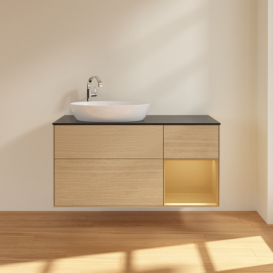 Тумба под раковину Villeroy & Boch Finion 120х50,1 см с подсветкой МДФ шпон дуба/стекло черное матовое F932HFPC