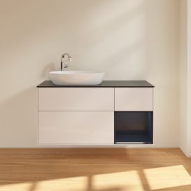 Тумба под раковину Villeroy & Boch Finion 120х50,1 см с подсветкой МДФ глянцевый белый лак/стекло черное матовое F932HGGF