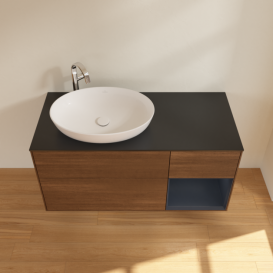 Тумба под раковину Villeroy & Boch Finion 120х50,1 см с подсветкой МДФ шпон грецкого ореха/стекло черное матовое F932HGGN