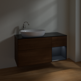 Тумба под раковину Villeroy & Boch Finion 120х50,1 см с подсветкой МДФ шпон грецкого ореха/стекло черное матовое F932HGGN