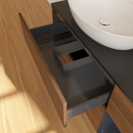 Тумба под раковину Villeroy & Boch Finion 120х50,1 см с подсветкой МДФ шпон грецкого ореха/стекло черное матовое F932HGGN