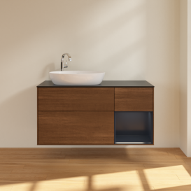 Тумба под раковину Villeroy & Boch Finion 120х50,1 см с подсветкой МДФ шпон грецкого ореха/стекло черное матовое F932HGGN