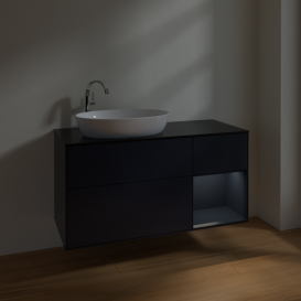 Тумба под раковину Villeroy & Boch Finion 120х50,1 см с подсветкой МДФ темно-синий матовый лак/стекло черное матовое F932HGHG