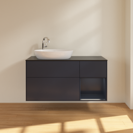 Тумба под раковину Villeroy & Boch Finion 120х50,1 см с подсветкой МДФ темно-синий матовый лак/стекло черное матовое F932HGHG