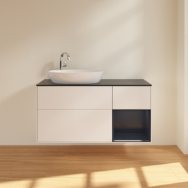 Тумба под раковину Villeroy & Boch Finion 120х50,1 см с подсветкой МДФ белый матовый лак/стекло черное матовое F932HGMT