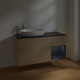 Тумба под раковину Villeroy & Boch Finion 120х50,1 см с подсветкой МДФ шпон дуба/стекло черное матовое F932HGPC