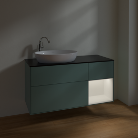 Тумба под раковину Villeroy & Boch Finion 120х50,1 см с подсветкой МДФ оливковый матовый лак/стекло черное матовое F932MTGM