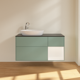 Тумба под раковину Villeroy & Boch Finion 120х50,1 см с подсветкой МДФ оливковый матовый лак/стекло черное матовое F932MTGM