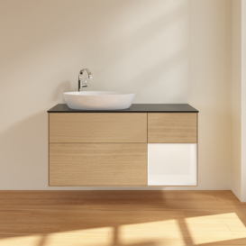 Тумба под раковину Villeroy & Boch Finion 120х50,1 см с подсветкой МДФ шпон дуба/стекло черное матовое F932MTPC