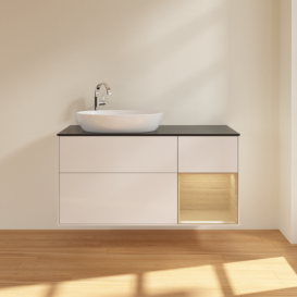 Тумба под раковину Villeroy & Boch Finion 120х50,1 см с подсветкой МДФ глянцевый белый лак/стекло черное матовое F932PCGF