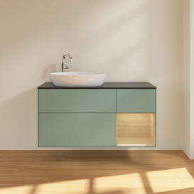 Тумба под раковину Villeroy & Boch Finion 120х50,1 см с подсветкой МДФ оливковый матовый лак/стекло черное матовое F932PCGM