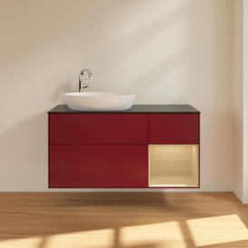 Тумба под раковину Villeroy & Boch Finion 120х50,1 см с подсветкой МДФ пион матовый лак/стекло черное матовое F932PCHB