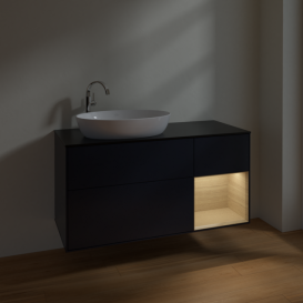 Тумба под раковину Villeroy & Boch Finion 120х50,1 см с подсветкой МДФ темно-синий матовый лак/стекло черное матовое F932PCHG