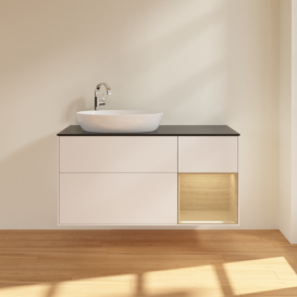 Тумба под раковину Villeroy & Boch Finion 120х50,1 см с подсветкой МДФ белый матовый лак/стекло черное матовое F932PCMT