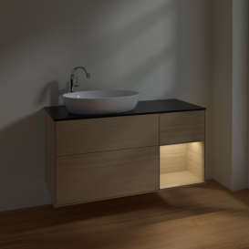 Тумба под раковину Villeroy & Boch Finion 120х50,1 см с подсветкой МДФ шпон дуба/стекло черное матовое F932PCPC