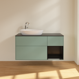 Тумба под раковину Villeroy & Boch Finion 120х50,1 см с подсветкой МДФ оливковый матовый лак/стекло черное матовое F932PDGM