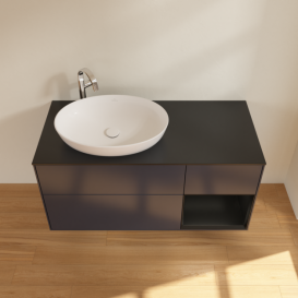 Тумба под раковину Villeroy & Boch Finion 120х50,1 см с подсветкой МДФ темно-синий матовый лак/стекло черное матовое F932PDHG
