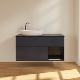 Тумба под раковину Villeroy & Boch Finion 120х50,1 см с подсветкой МДФ темно-синий матовый лак/стекло черное матовое F932PDHG