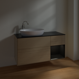 Тумба под раковину Villeroy & Boch Finion 120х50,1 см с подсветкой МДФ шпон дуба/стекло черное матовое F932PDPC