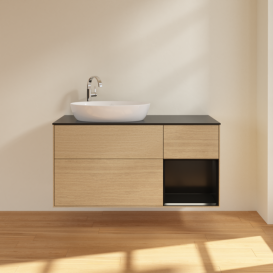 Тумба под раковину Villeroy & Boch Finion 120х50,1 см с подсветкой МДФ шпон дуба/стекло черное матовое F932PDPC