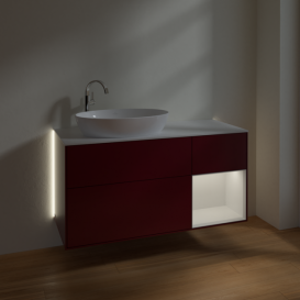 Тумба под раковину Villeroy & Boch Finion 120х50,1 см с подсветкой МДФ пион матовый лак/стекло белое матовое G931GFHB