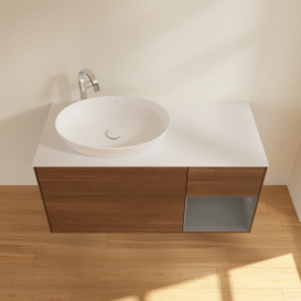 Тумба под раковину Villeroy & Boch Finion 120х50,1 см с подсветкой МДФ шпон грецкого ореха/стекло белое матовое G931GKGN