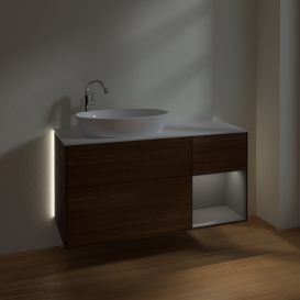 Тумба под раковину Villeroy & Boch Finion 120х50,1 см с подсветкой МДФ шпон грецкого ореха/стекло белое матовое G931GKGN