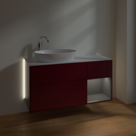 Тумба под раковину Villeroy & Boch Finion 120х50,1 см с подсветкой МДФ пион матовый лак/стекло белое матовое G931GKHB