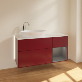 Тумба под раковину Villeroy & Boch Finion 120х50,1 см с подсветкой МДФ пион матовый лак/стекло белое матовое G931GKHB