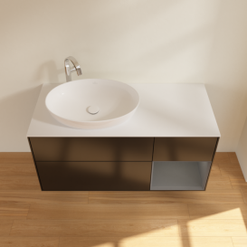 Тумба под раковину Villeroy & Boch Finion 120х50,1 см с подсветкой МДФ черный матовый лак/стекло белое матовое G931GKPD