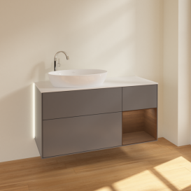 Тумба под раковину Villeroy & Boch Finion 120х50,1 см с подсветкой МДФ антрацит матовый лак/стекло белое матовое G931GNGK