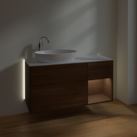 Тумба под раковину Villeroy & Boch Finion 120х50,1 см с подсветкой МДФ шпон грецкого ореха/стекло белое матовое G931GNGN