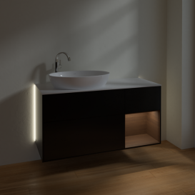 Тумба под раковину Villeroy & Boch Finion 120х50,1 см с подсветкой МДФ черный матовый лак/стекло белое матовое G931GNPD
