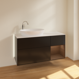 Тумба под раковину Villeroy & Boch Finion 120х50,1 см с подсветкой МДФ черный матовый лак/стекло белое матовое G931GNPD