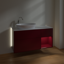 Тумба под раковину Villeroy & Boch Finion 120х50,1 см с подсветкой МДФ пион матовый лак/стекло белое матовое G931HBHB