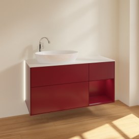 Тумба под раковину Villeroy & Boch Finion 120х50,1 см с подсветкой МДФ пион матовый лак/стекло белое матовое G931HBHB