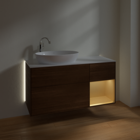 Тумба под раковину Villeroy & Boch Finion 120х50,1 см с подсветкой МДФ шпон грецкого ореха/стекло белое матовое G931HFGN