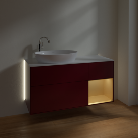 Тумба под раковину Villeroy & Boch Finion 120х50,1 см с подсветкой МДФ пион матовый лак/стекло белое матовое G931HFHB