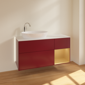 Тумба под раковину Villeroy & Boch Finion 120х50,1 см с подсветкой МДФ пион матовый лак/стекло белое матовое G931HFHB